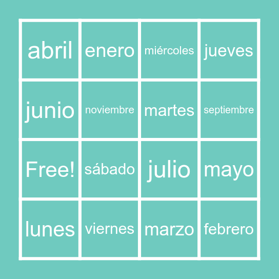 Spanish Days and Months Bingo Card