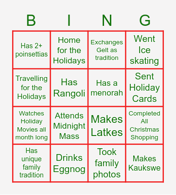 Offering Development Holiday Bingo Card