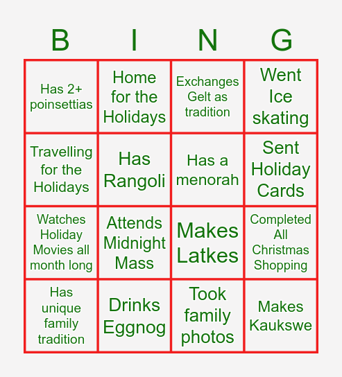 Offering Development Holiday Bingo Card