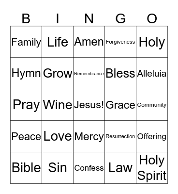 Worship Bingo! Bingo Card