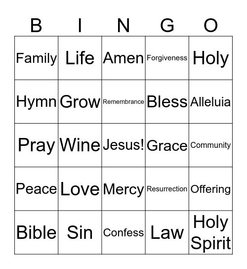 Worship Bingo! Bingo Card