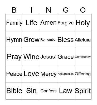 Worship Bingo! Bingo Card