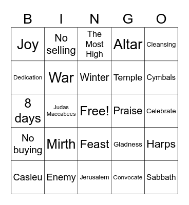 Feast of Dedication Bingo Card