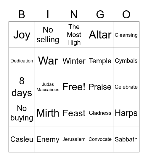 Feast of Dedication Bingo Card