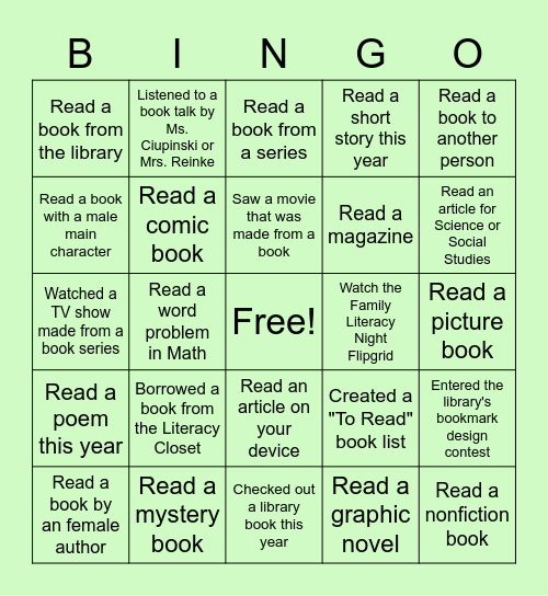 Reading Wonderland Book Bingo Card