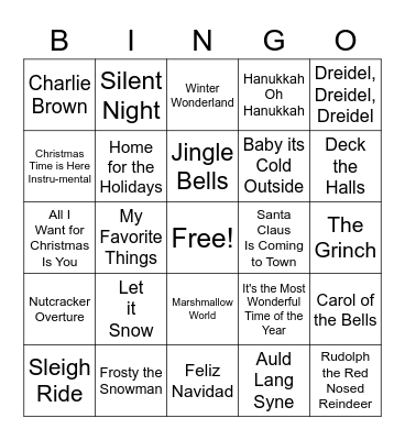 Holiday Song Bingo Card