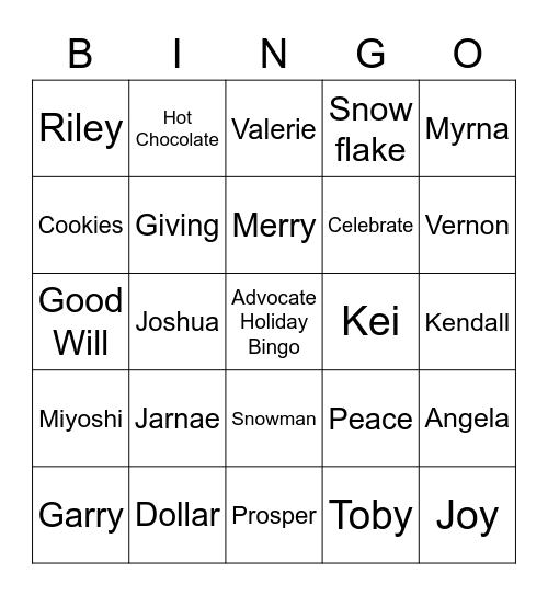 Advocate Holiday Bingo Card