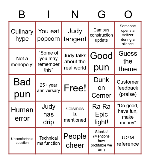 Staff Meeting Monday Bingo Card