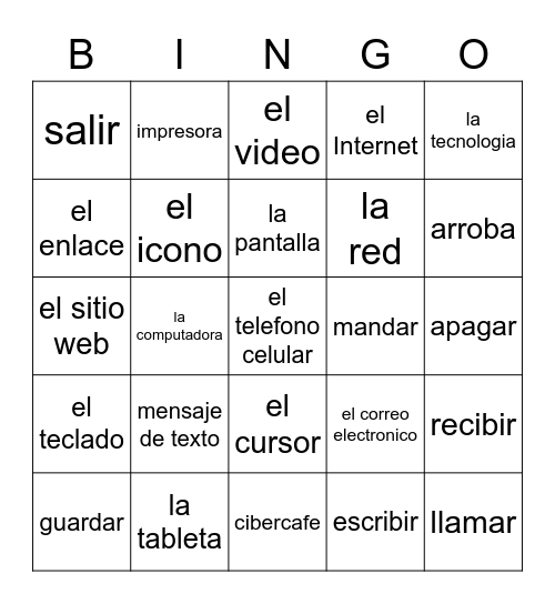 LA TECNOLOGIA Bingo Card