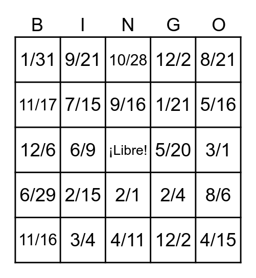 Los cumpleaños Bingo Card