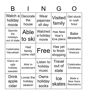 Holiday Bingo Card