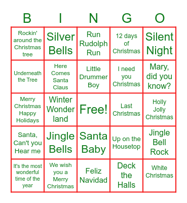 Christmas Song Bingo Card