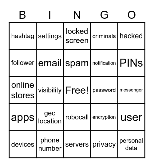 Internet Safety Bingo! Bingo Card