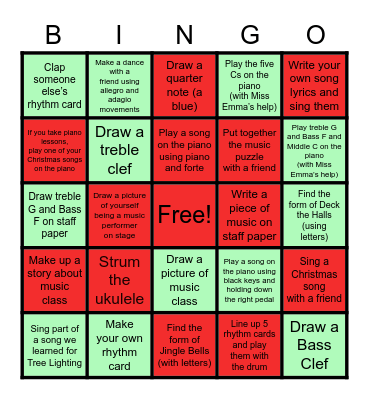Christmas Music BINGO Card