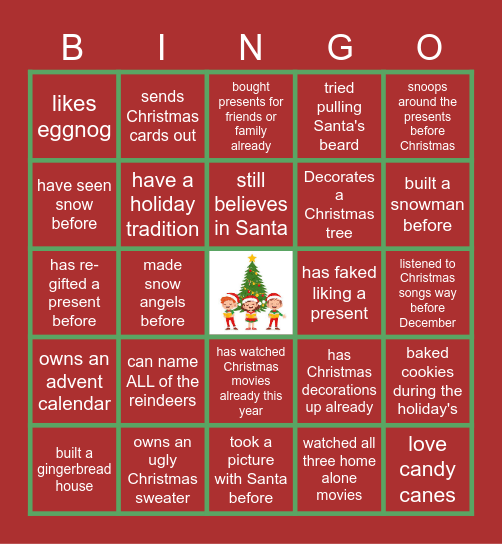 Virtual Holiday Bingo Card