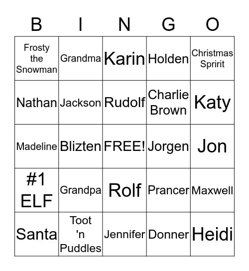 Family Christmas Bingo Card