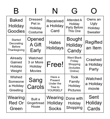 dPMO Holiday Bingo Card