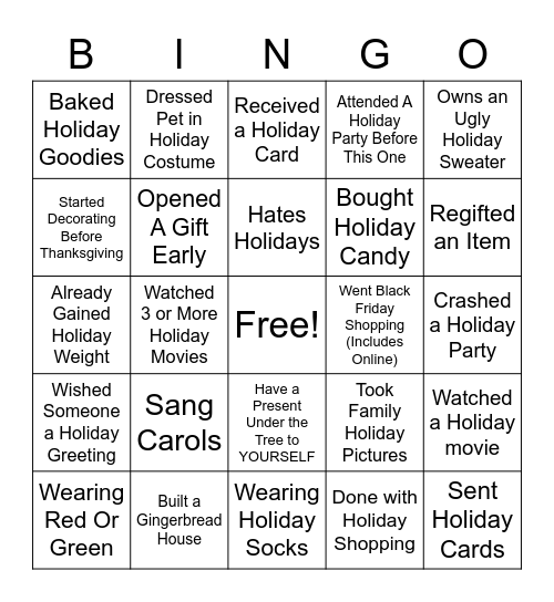 dPMO Holiday Bingo Card
