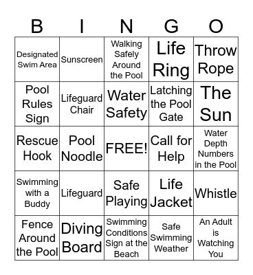 Water Safety Bingo Card