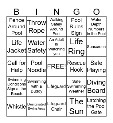 Water Safety Bingo Card