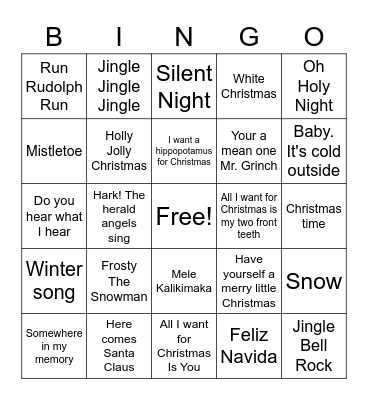 Music bingo holiday 2021 Bingo Card