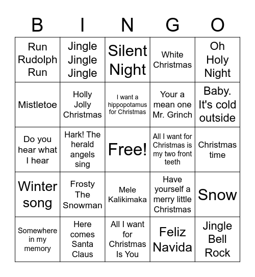 Music bingo holiday 2021 Bingo Card
