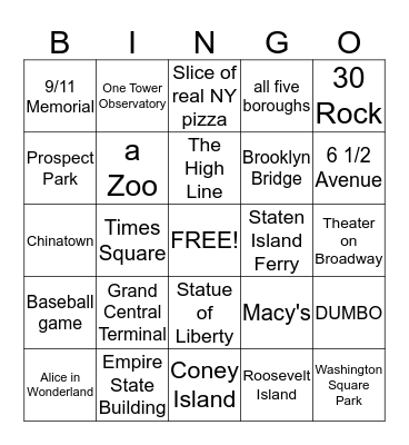 New York Summer Bingo Card