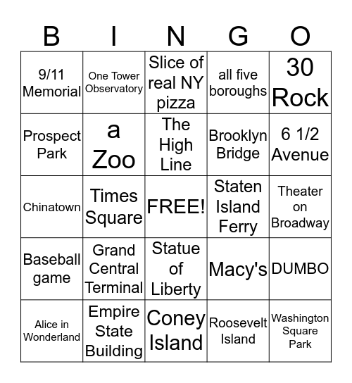 New York Summer Bingo Card