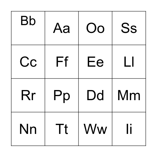 1st semester letters Bingo Card