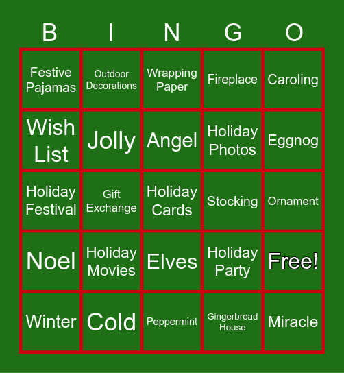 Holiday Bingo Card