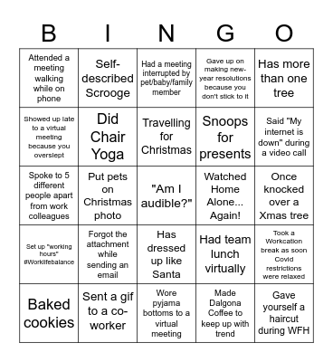 Virtual Christmas Bingo Card