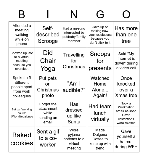 Virtual Christmas Bingo Card