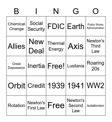 Science/SS Bingo Card
