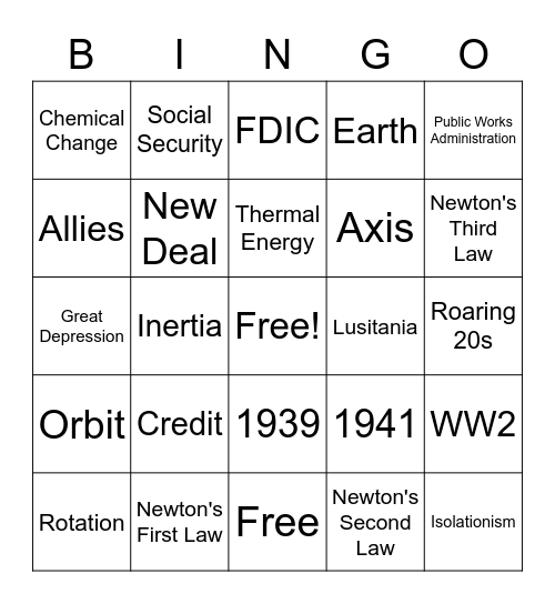 Science/SS Bingo Card