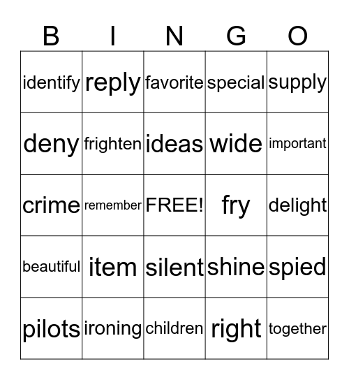 Long I & Sight Words Bingo Card