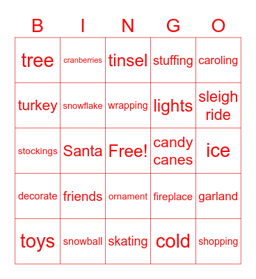 Holiday Celebration Bingo Card