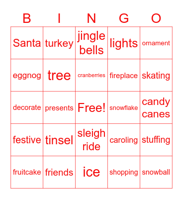 Holiday Celebration Bingo Card