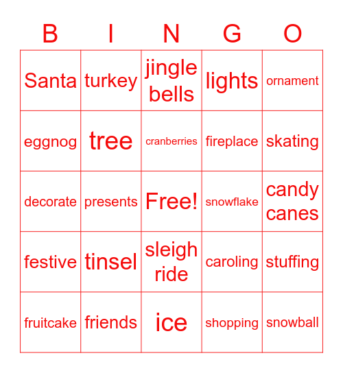 Holiday Celebration Bingo Card
