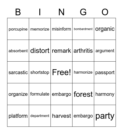 Unit 1 JW Bingo Card
