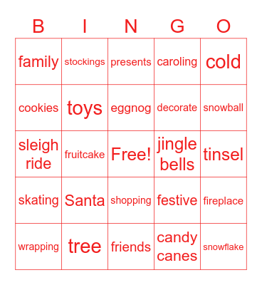 Holiday Celebration Bingo Card