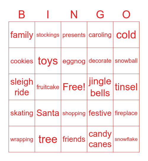 Holiday Celebration Bingo Card
