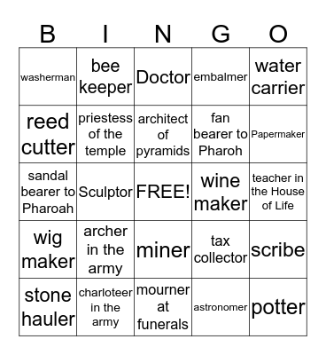 Ancient Egyption Jobs Bingo Card