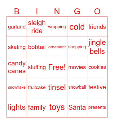 Holiday Celebration Bingo Card
