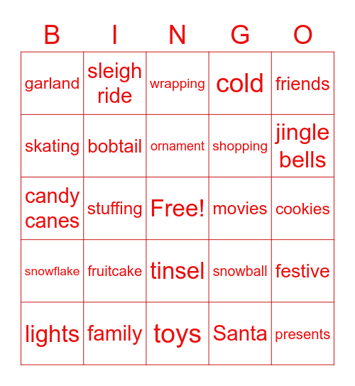 Holiday Celebration Bingo Card