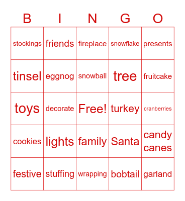 Holiday Celebration Bingo Card