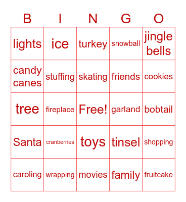 Holiday Celebration Bingo Card