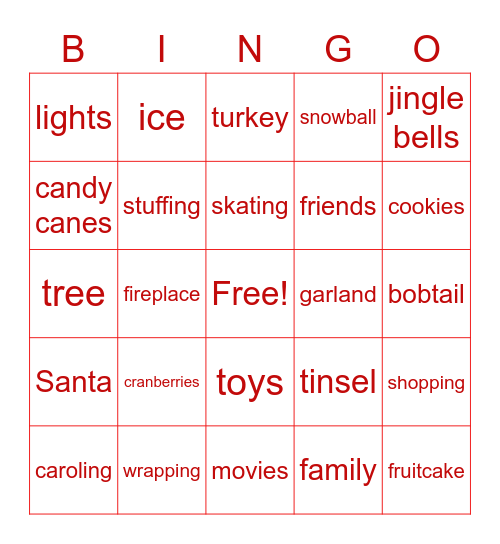 Holiday Celebration Bingo Card