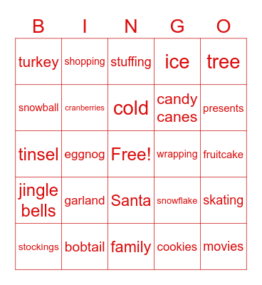 Holiday Celebration Bingo Card