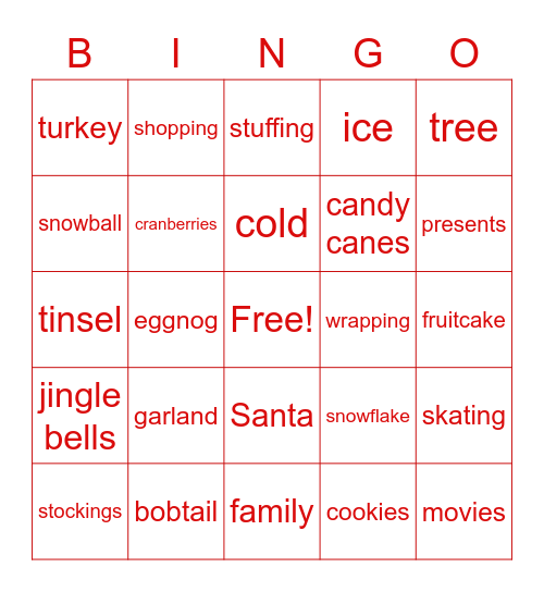 Holiday Celebration Bingo Card