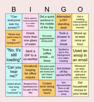 Working from Home BINGO Card